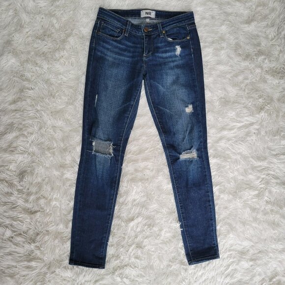 Paige Vertugo Ultra Skinny Blue Denim Distressed Jeans Made in USA - Size 26 - Picture 2 of 12